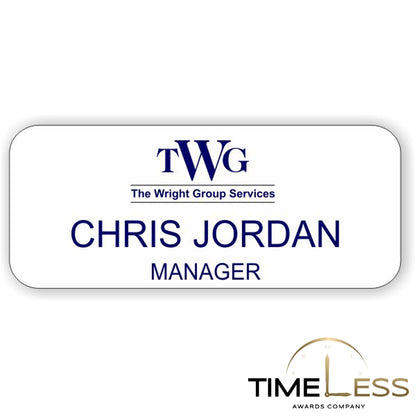 White (Blue Engraving) Plastic Name Badge